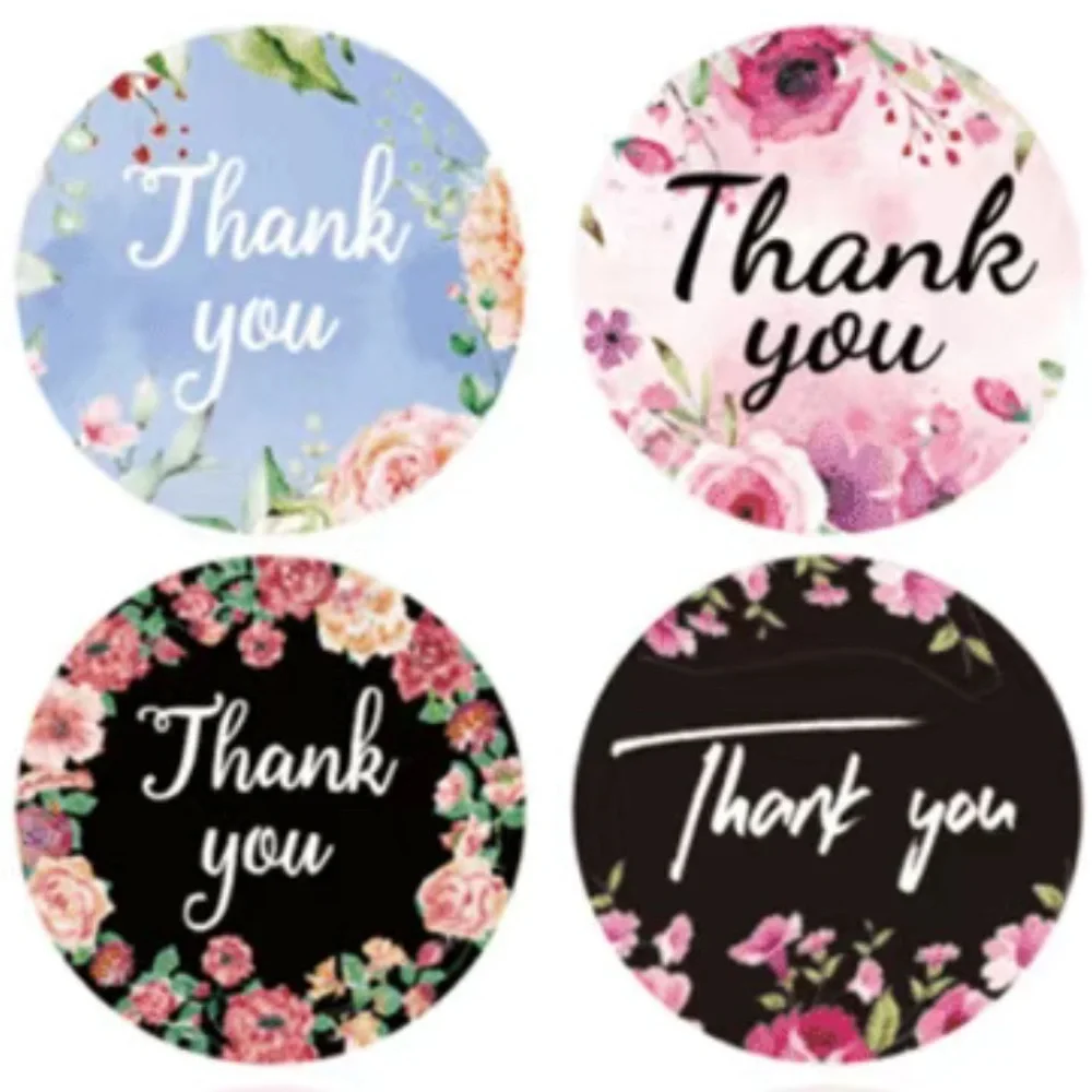 500 Roll Thank You Floral Flower Stickers 1 inch